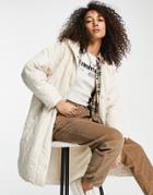 Bershka Quilted Long Line Jacket In Stone-neutral