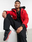 Good For Nothing Bomber Jacket In Red With Faux Fur Hood