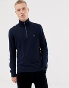 Original Penguin Icon Logo Pima Cotton Half Zip Knit Sweater In Navy Marl - Navy