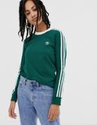Adidas Originals Adicolor Three Stripe Long Sleeve T-shirt In Green - Green