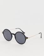 Asos Design Round Sunglasses With Gold Detail And Black Lenses