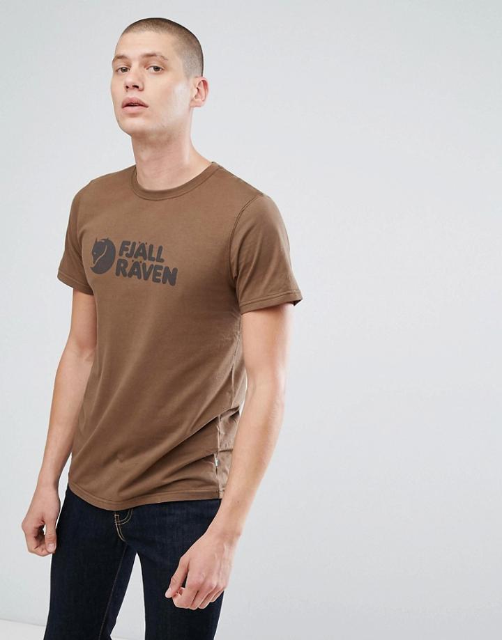 Fjallraven Logo T-shirt In Khaki - Green