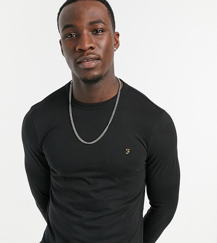 Farah Worthington Tall Organic Cotton Long Sleeve T-shirt In Black