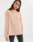 Asos Design High Neck Top With Hot Fix-pink