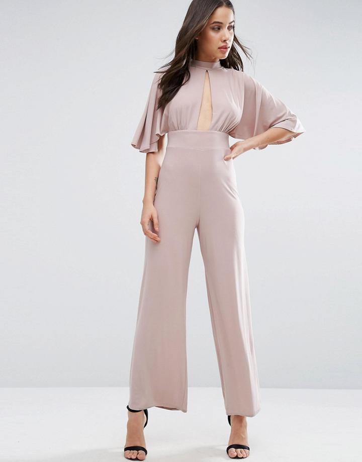 Love Kimono Sleeve Keyhole Jumpsuit - Beige