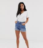 Asos Design Petite Denim Ritson Mom Shorts-blue