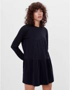 Bershka Long Sleeve Tiered T-shirt Smock Dress In Black