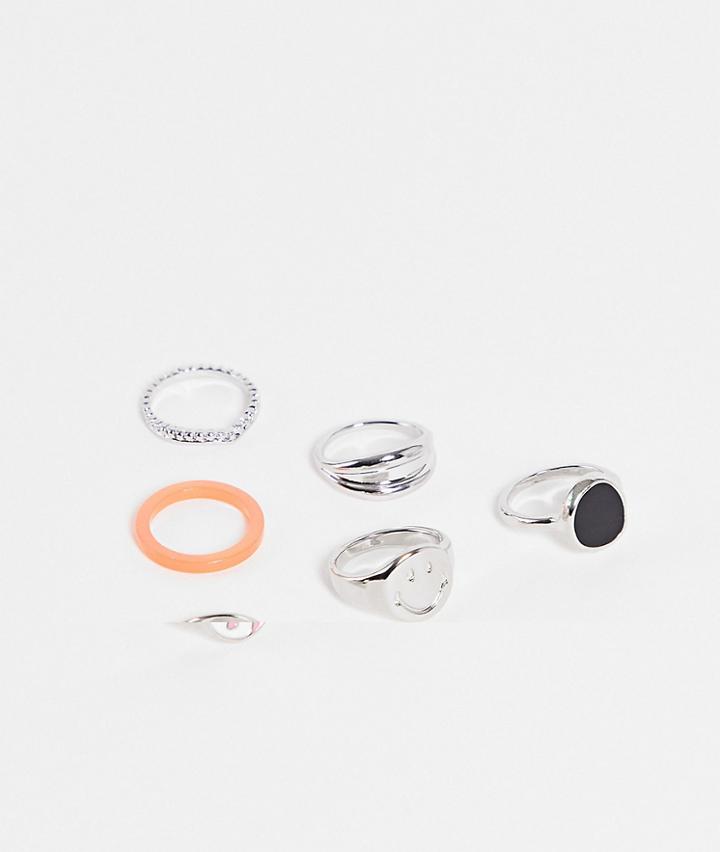 Pieces 6 Pack Mixed Rings In Silver
