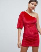 Missguided Velvet One Shoulder Dress - Red