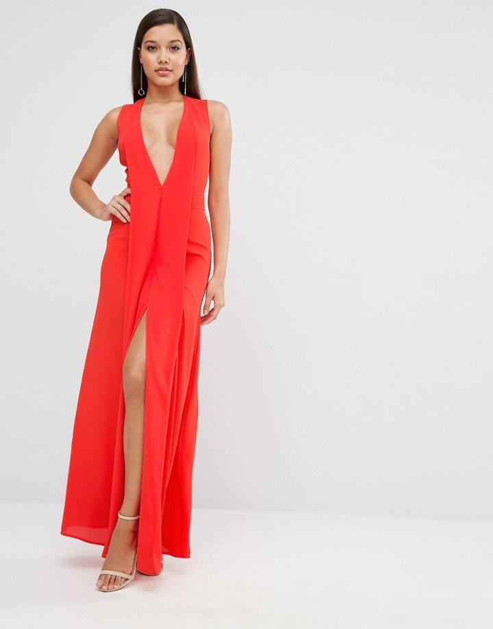 Aqaq Plunge Hayes Maxi Dress - Red