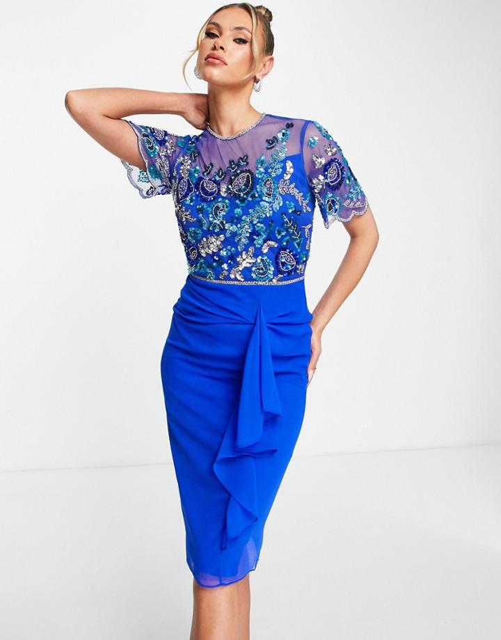 Virgos Lounge Embellished Midi Dres In Cobalt-blue