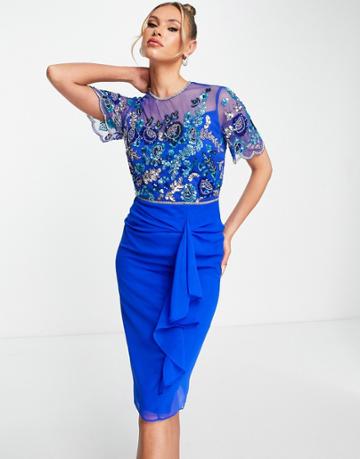 Virgos Lounge Embellished Midi Dres In Cobalt-blue