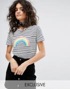 People Tree Organic Cotton T-shirt With Rainbow Graphic In Stripe - Multi