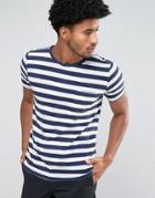 Mango Man Striped T-shirt In Navy And White - Navy