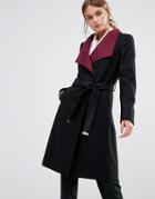 Ted Baker Afina Wrap Coat With Contrast Lapel - Black