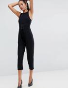 Asos Jersey Jumpsuit With Corset Tie Waist - Black