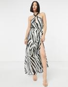 Lipsy Halterneck Maxi Dress In Zebra Stripe-multi
