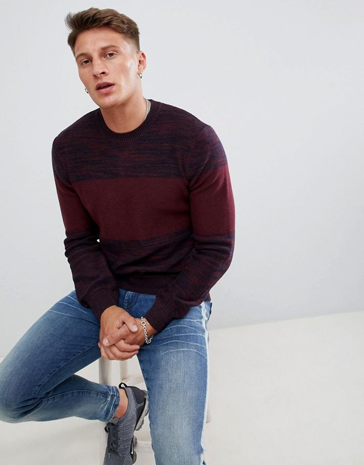 Armani Exchange Color Block Crew Neck Space Dye Sweater In Navy/burgundy - Navy