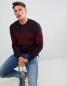 Armani Exchange Color Block Crew Neck Space Dye Sweater In Navy/burgundy - Navy