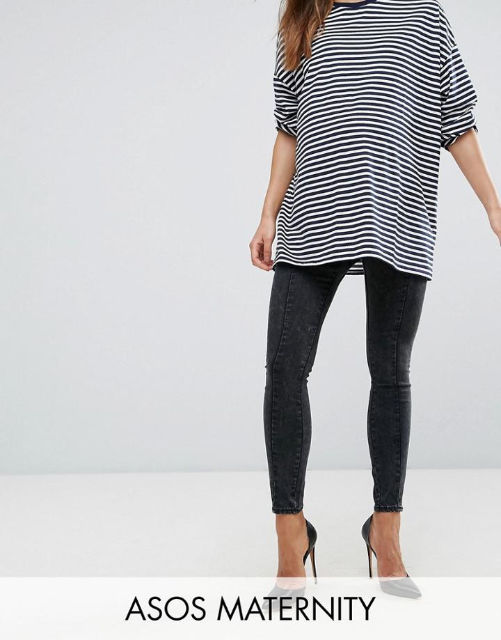Asos Maternity Rivington Jeggings In Marbled Black With Panel Details - Black
