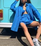 Collusion Organic Cotton Oversized Shirt In Blue With Glossy Back Print-blues