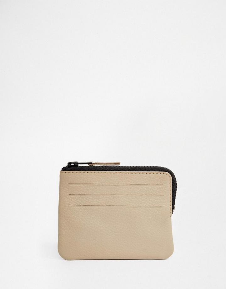 Asos Leather Zip Around Wallet In Stone - Stone