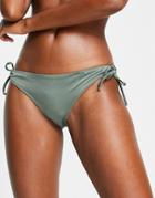 French Connection Lace Up Bikini Bottom In Army Green