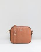 Paul Costelloe Real Leather Double Clasp Zip Around Boxy Cross Body Bag In Tan - Tan