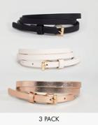 New Look 3-pack Skinny Belts - Gold