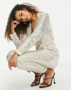 Asos Design Jersey Wrap Suit Blazer In Sequin-silver