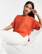 Asos Design Oversized Woven Tee With Roll Sleeve In Rust-brown