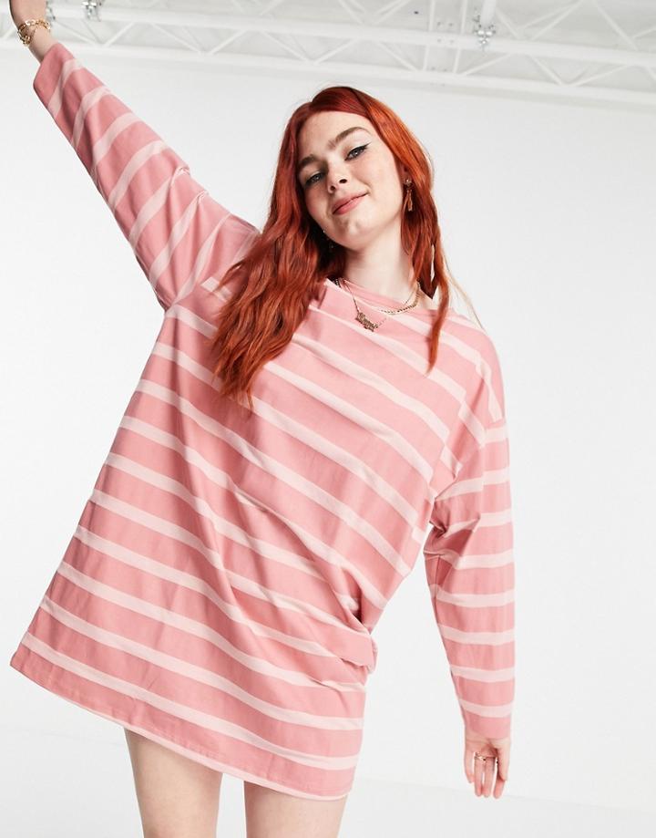Asos Design Oversized T-shirt Dress In Tonal Pink Stripe