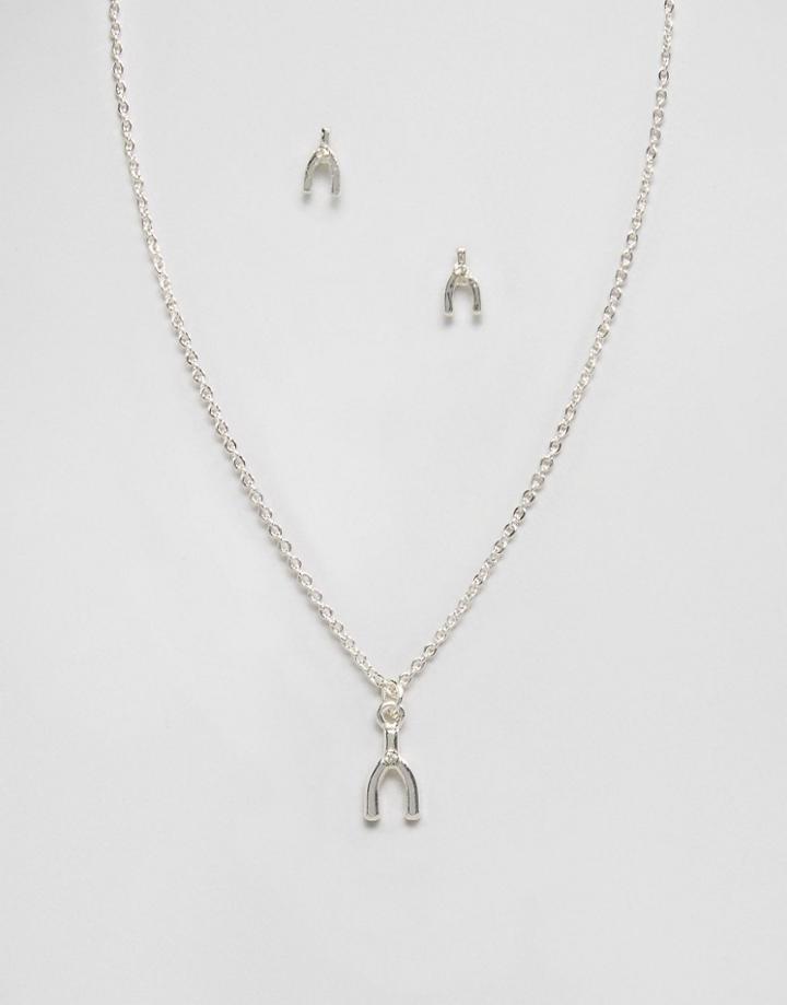 Johnny Loves Rose Wishbone Necklace And Earrings Gifting Set - Silver