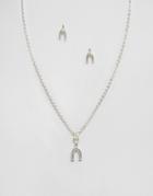 Johnny Loves Rose Wishbone Necklace And Earrings Gifting Set - Silver
