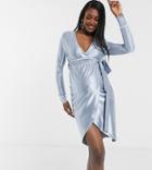 Asos Design Maternity Stretch Satin Wrap Midi Dress In Dusty Blue-blues