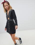 Nobody's Child Cut Out Tea Dress With Button Front Skirt - Black