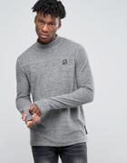 Criminal Damage Long Sleeve T-shirt With Turtle Neck - Gray
