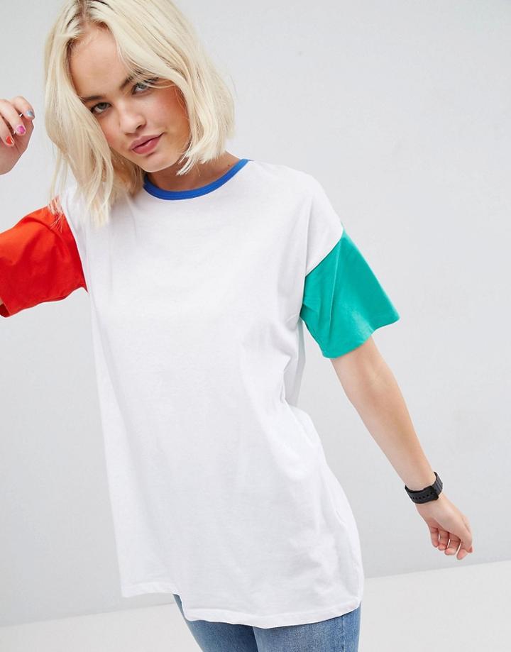Asos T-shirt In Oversized Cutabout Color Block - White