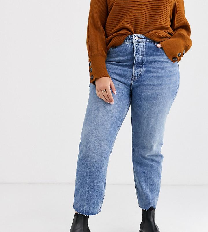 Only Curve Straight Leg Jeans With High Waist In Light Blue Denim