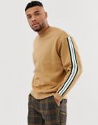 Asos Design Oversized Sweatshirt With Side Stripe Tape In Beige - Beige