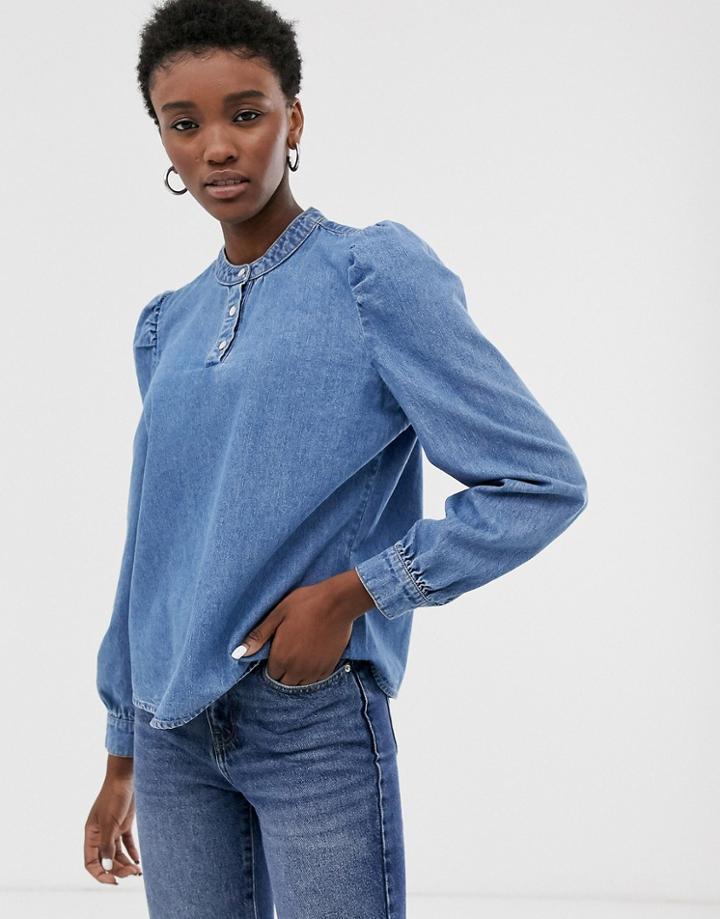 Only Denim Shirt With Shoulder Detail - Blue