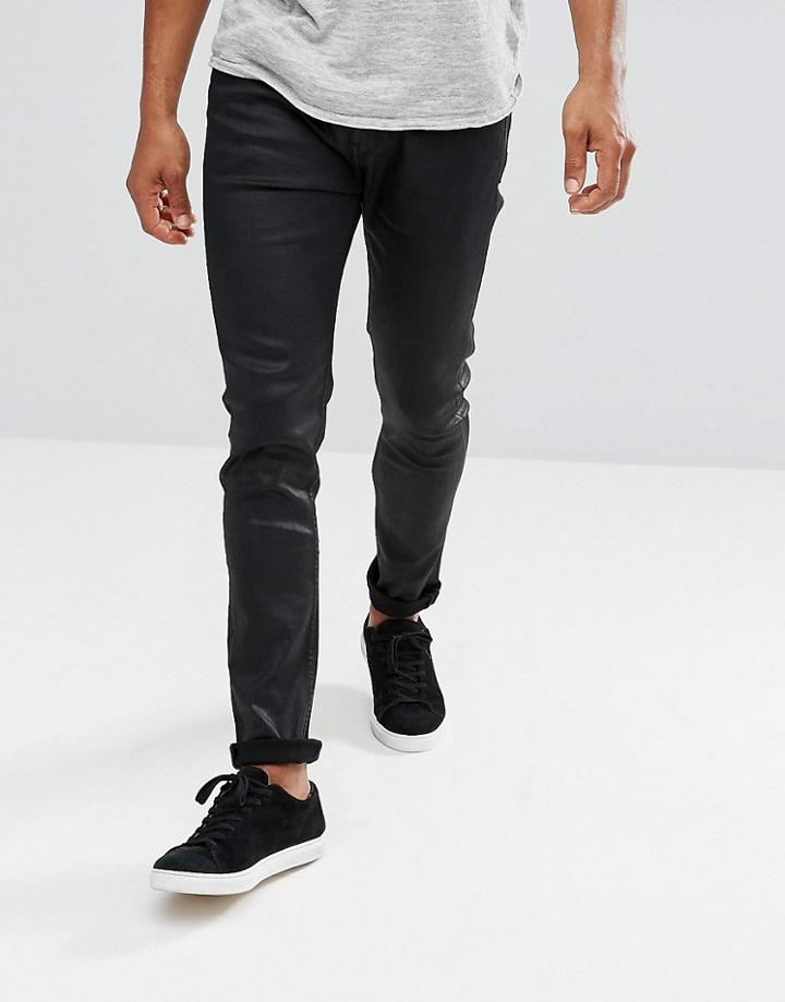 Stradivarius Coated Skinny Jeans In Black - Black