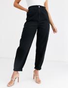 Asos Design Soft Peg Jeans In Washed Black With Elasticated Cinched Waist Detail
