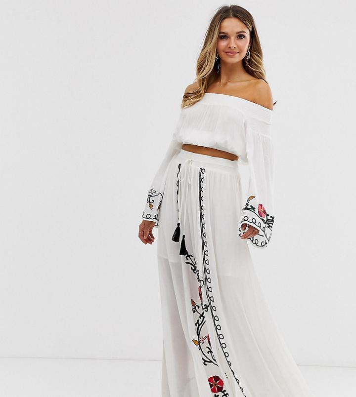 Violet Skye Embroidered Maxi Skirt In Cream - Cream