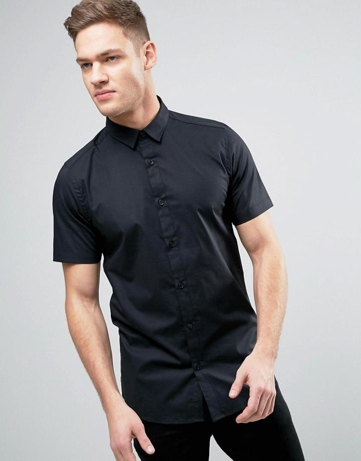 Only & Sons Skinny Short Sleeve Smart Shirt - Black