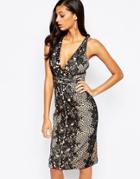 Forever Unique Inca Plunge Front Lace Midi Dress - Black