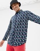 Another Influence Holidays Pattern Long Sleeve Shirt - Navy