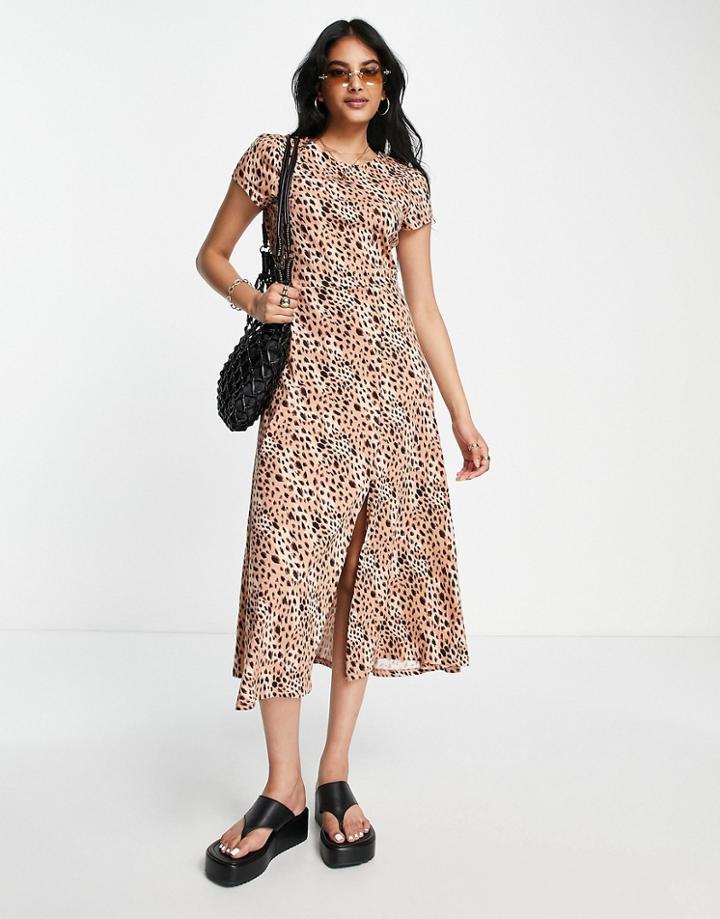 Asos Design T-shirt Midi Dress With Keyhole Back Detail In Leopard Print-multi
