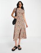 Asos Design T-shirt Midi Dress With Keyhole Back Detail In Leopard Print-multi