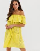 Influence Off Shoulder Beach Dress - Yellow